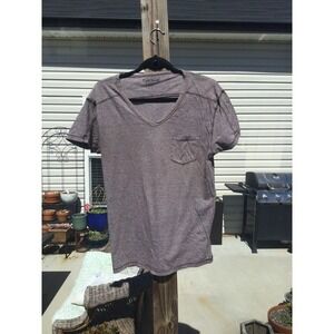 Carbon mens V-neck short sleeve shirt M medium brown heathered cotton pocket